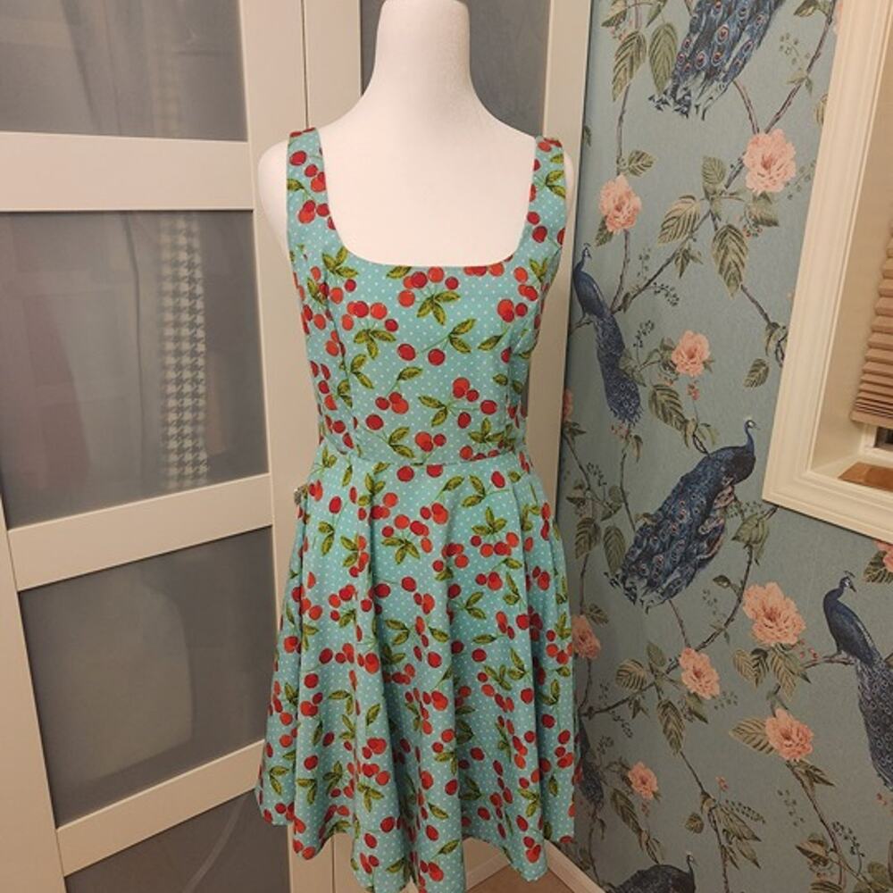 Retro Chic Cherry Print Fit & Flare Dress - Size [S]